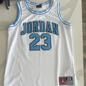 Jordan White and Light Blue #23 Basketball Jersey